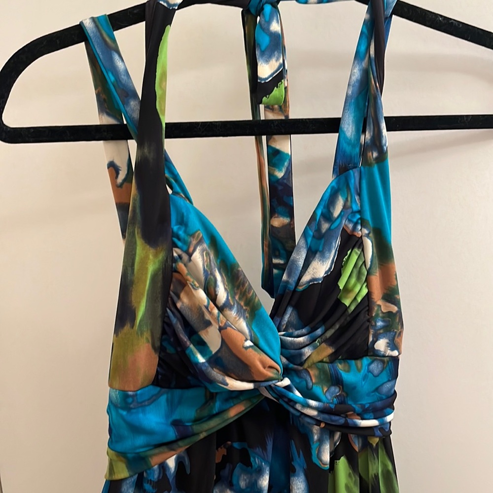 SPEECHLESS Dress Multicolor Marble Printed Halter MAXI  Black Green M